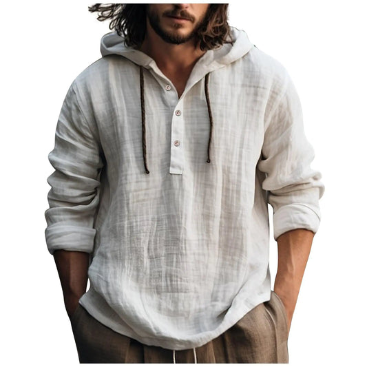 Linen Shirt Men Button Down Long Sleeve Tops with Hood Relaxed Fit Lightweight Cotton Big and Tall Shirts Beach Boho Shirts Preppy Linen Hoodie Men Breathable Mens Polo Shirts 2025 Trendy Summer Tops