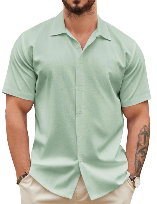 Mens Linen Summer Button Shirt Style
