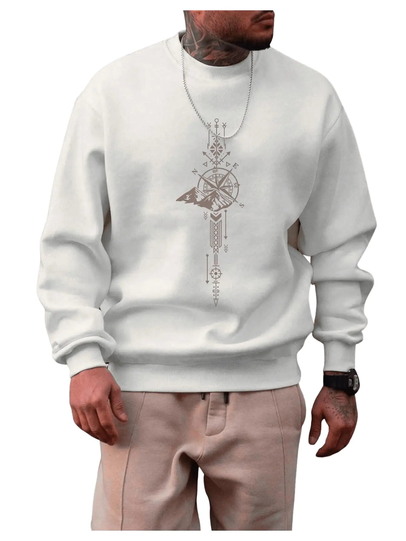 SOLY HUX Sweatshirts for Men Graphic Print Crew Neck Long Sleeve Casual Pullover Tops White Graphic 3X-Large