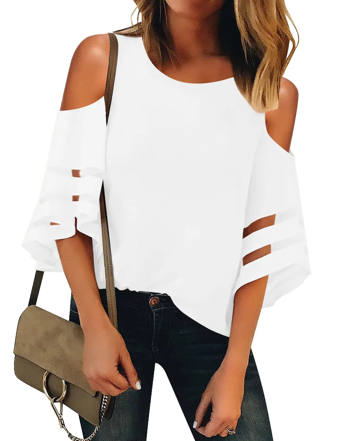 Beige Cold Shoulder Tops Women 2024
