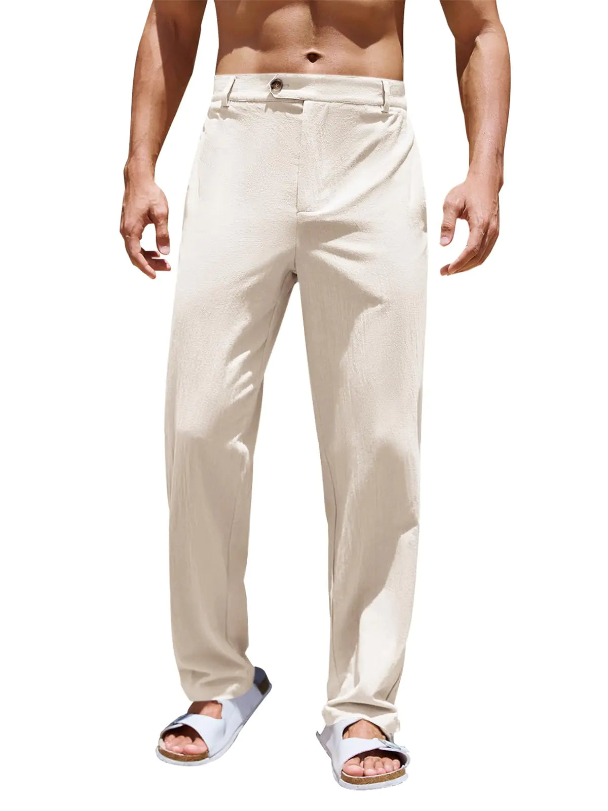 Mens cotton linen beach pants beige