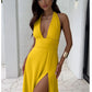 Sexy Halterneck V Neck Slit Dresses