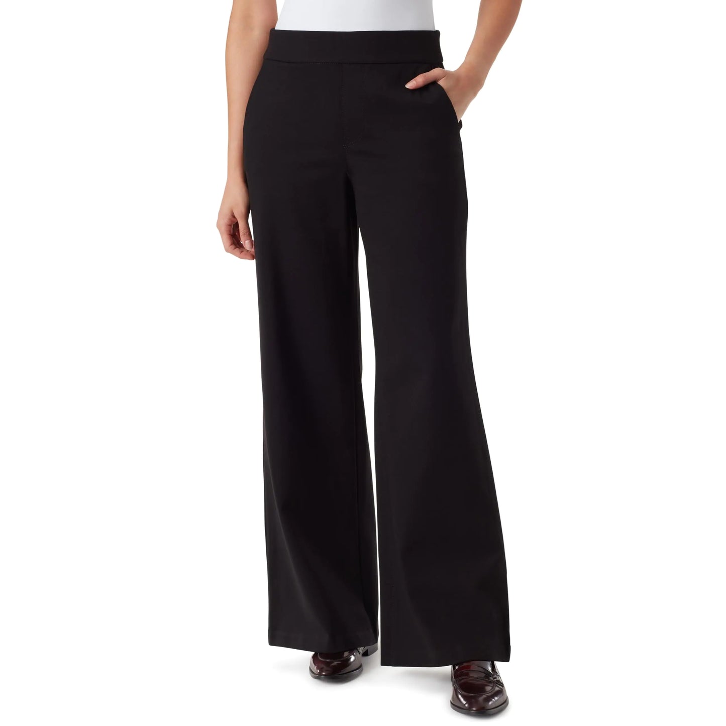 Gloria Vanderbilt Womens Pull On Trouser 4 Pocket Mid Rise Straight Leg Pant Standard Black-Ponte