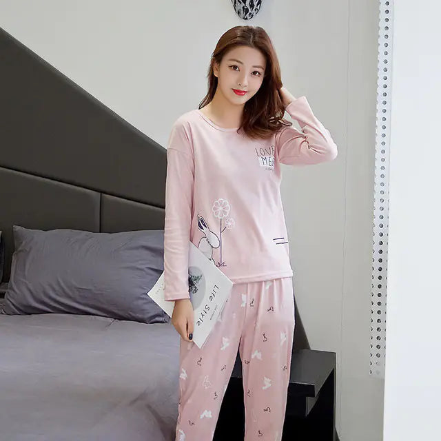 Women's Long-Sleeved Pajama Set in Cute Design - StyleByMistique