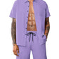 LecGee Men Classic 2 Piece Outfits Casual Short Sleeve Shirts Summer Shorts Button Down Set Rave Clothes(PurpleXL)