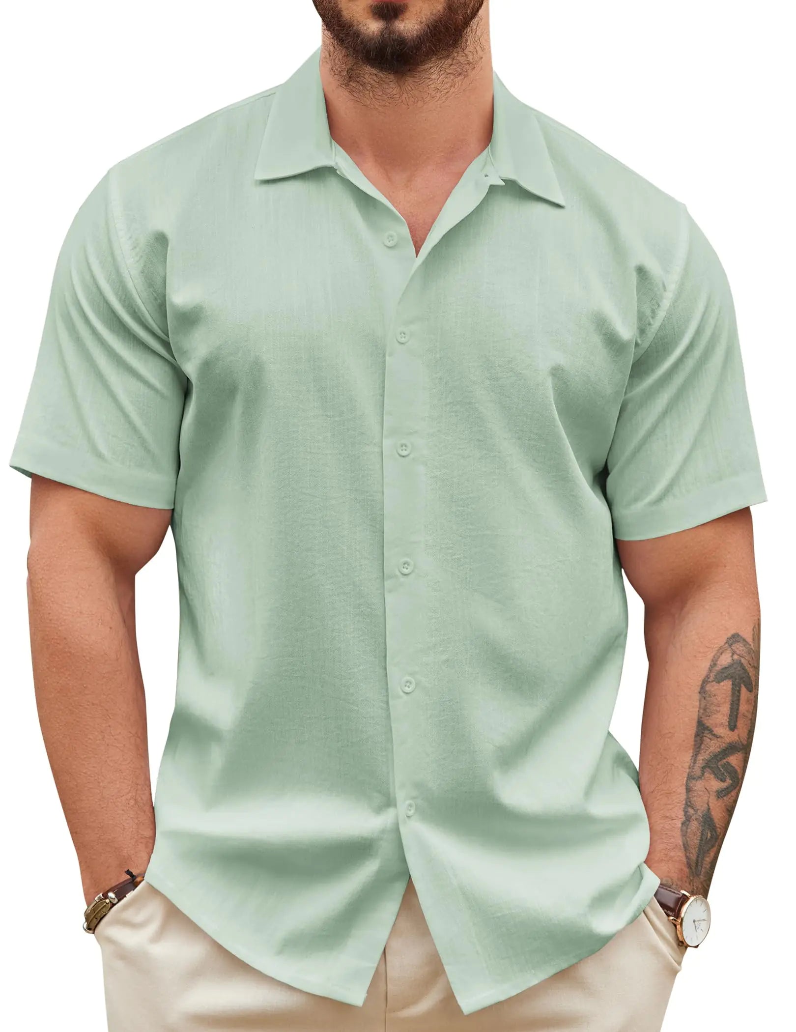 Mens Linen Summer Button Shirt Style
