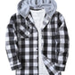 Flannel Shirt for Men Long Sleeve Plaid Hoodie Shirt Casual Button Down Shirt Hooded Fall Jacket with Pocket Black and White 2XL